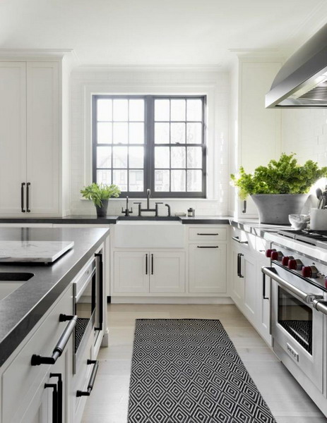 White kitchen black countertop