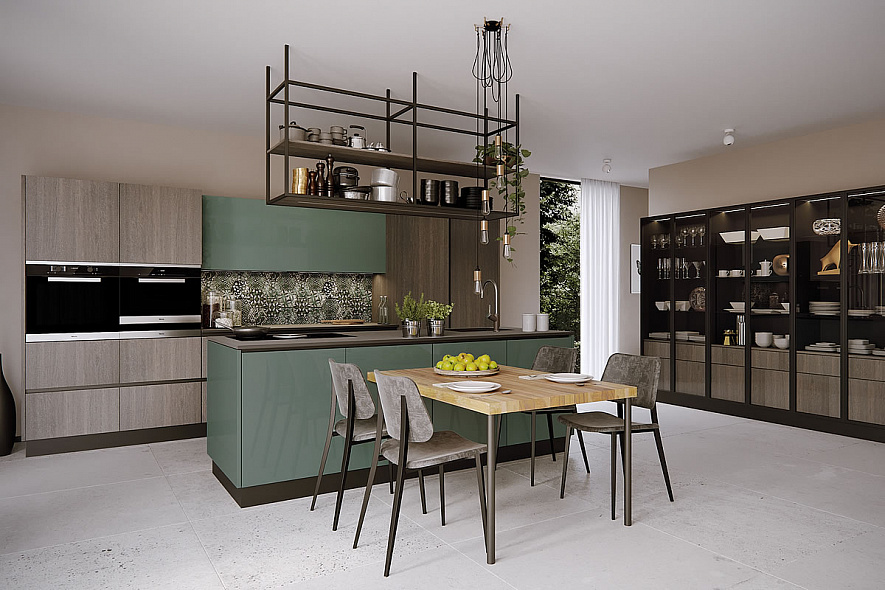Зеленая кухня Aurora kitchens Essence Oak Color Slate Lacquered